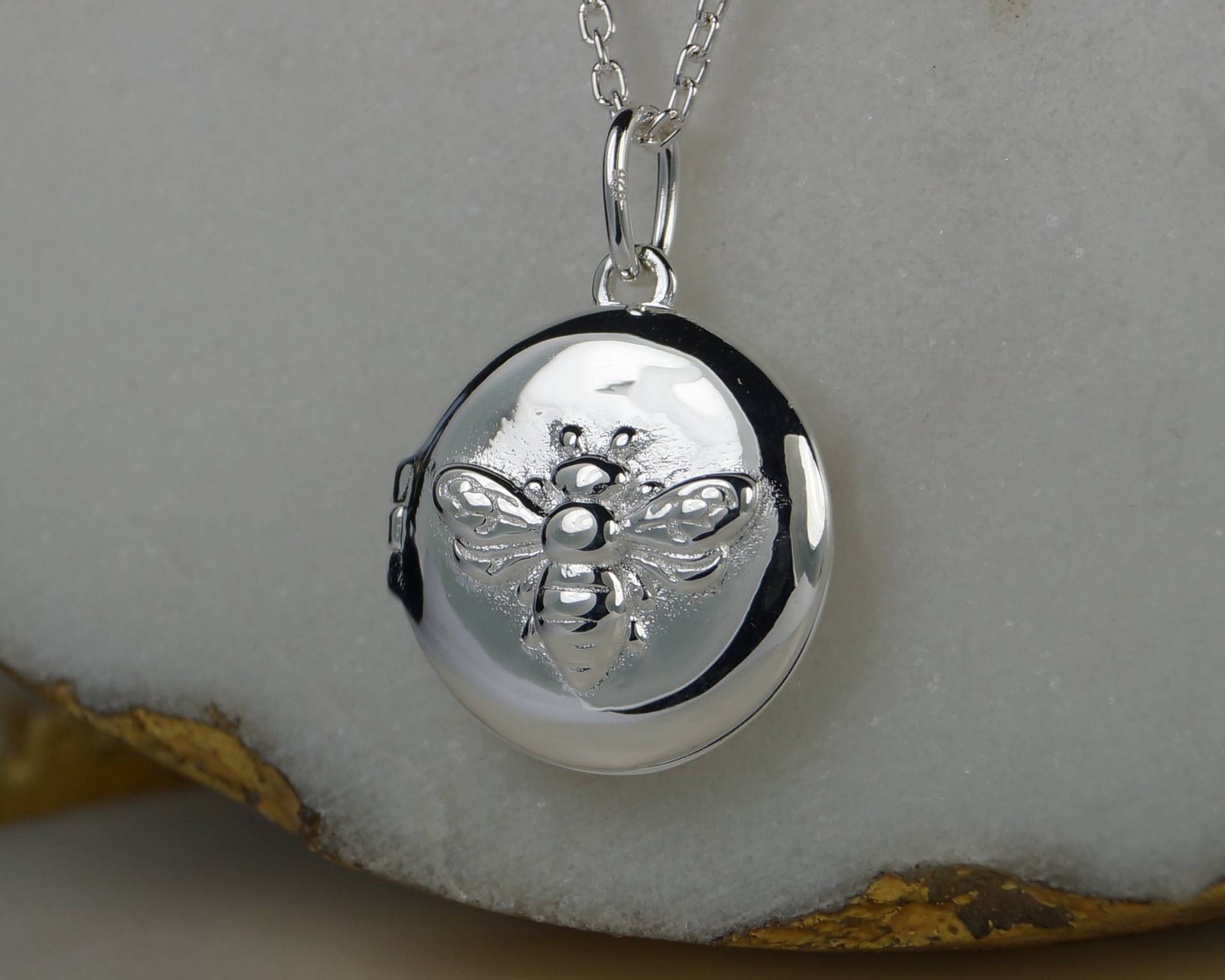 sterling Silber Medaillon, Bee Medaillon Halskette, Sommer Bild Foto Biene Medaillon von ElegantSilverGifts