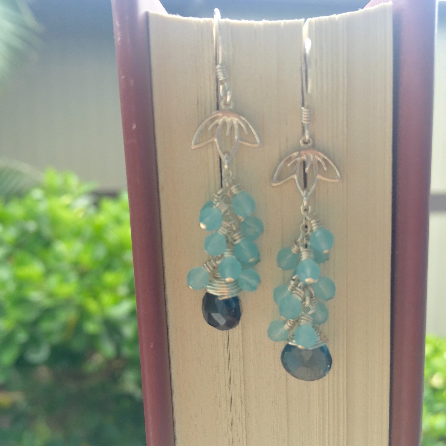 sterling Silber London Blau Topas Mit Türkis Quarz Lotus Blume Ohrringe sterling Silber London Blau Topas Mit Türkis Quarz Lotus Blume Ohrringe von ElegantSinJewelry