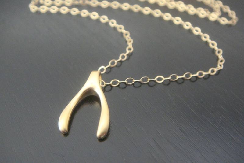 Matt Gold Winzige Wishbone Halskette Ohrringe Braut Brautjungfern Besonderer 300-Jährigen Geburtstag Weihnachten Celebrity Inspiriert von ElegantSwan