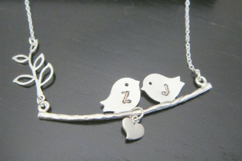 sterling Silber Personalisierte Ersten Paar Vögel Auf Eine Branch Halskette Brautjungfern Geschenk Weihnachten Berühmtheit Inspiriert Schmuck Familie von ElegantSwan