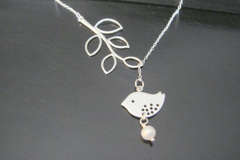 sterling Silber Verstellbare Perle Blatt Und Vogel Halskette Brautjungfern Geschenk Weihnachten Celebrity Inspiriert Schmuck Familie von ElegantSwan