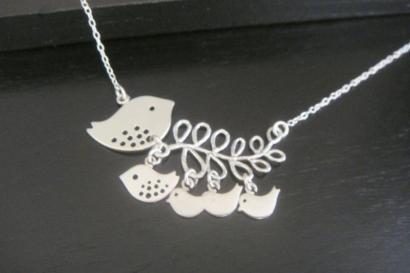 sterling Silver Leaf Und Familie Vogel Halskette Brautjungfern Geschenk Weihnachten Schmuck Großmutter Mutter Weihnachtsgeschenk von ElegantSwan