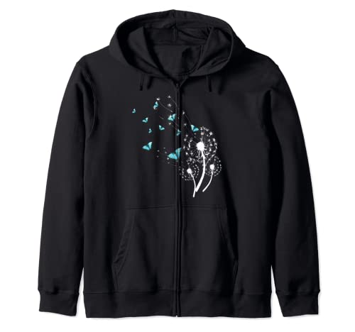 Löwenzahn und Schmetterlinge Design für Damen Pusteblume Kapuzenjacke von Elegantes Blumenmotiv Blume mit fliegenden Sporen