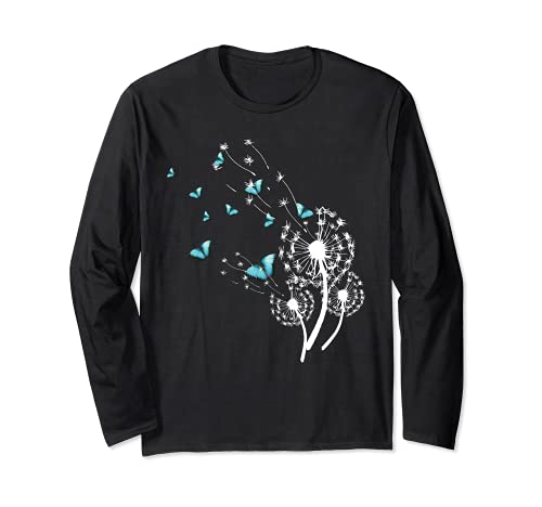Löwenzahn und Schmetterlinge Design für Damen Pusteblume Langarmshirt von Elegantes Blumenmotiv Blume mit fliegenden Sporen