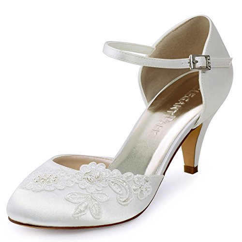 Elegantpark HC1604 Ivory Damen Geschlossene Zehen Stickerei Perlen Satin Brautschuhe EU 42 von Elegantpark