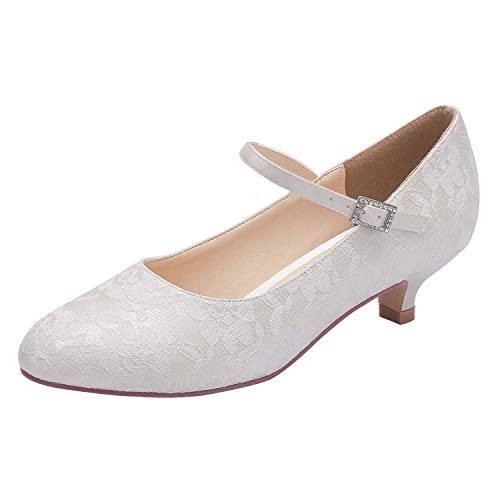 Elegantpark 100120 Damen Mary Jane Niedriger Absatz Bequem Spitze Lace Hochzeit Brautschuhe Ivory Gr.38 von Elegantpark