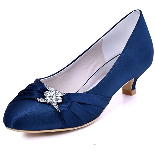 Elegantpark EP2006L Dunkel Blau Satin Niedriger Absatz Strass Kleine Round Zehen Damen Brautschuhe Gr.37 (UK4) von Elegantpark