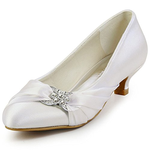 Elegantpark EP2006L Ivory Satin Niegriger Absatz Strass Kleine Round Zehen Damen Brautschuhe Gr.39 (UK6) von Elegantpark