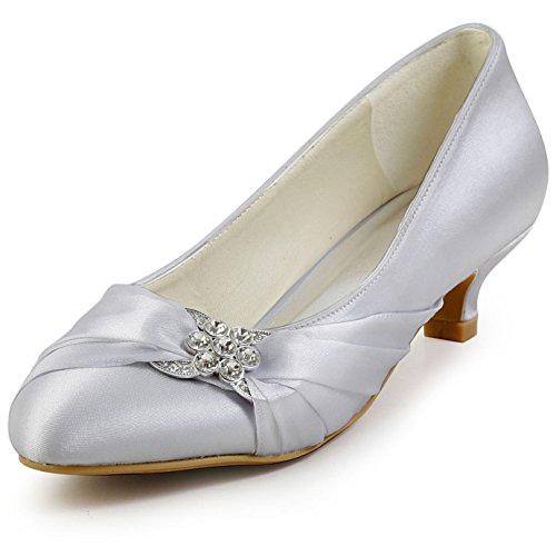 Elegantpark EP2006L Niedriger Absatz Geschlossene Zehen Satin Hochzeit Brautschuhe Silber Gr.37 von Elegantpark