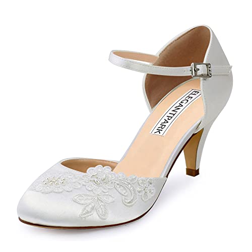 Elegantpark HC1604 Ivory Damen Geschlossene Zehen Stickerei Perlen Satin Brautschuhe EU 39 von Elegantpark