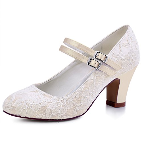 Elegantpark HC1701 Damen Mary Jane Pumps Geschlossene Zehen Hochzeit Tanz Brautschuhe mit Blockabsatz 7CM Champagner Gr.37 von Elegantpark