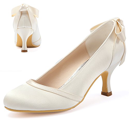 Elegantpark HC1804 Geschlossene Zehen Schleife Pumps Satin Hochzeit Brautschuhe Ivory Gr.38 von Elegantpark