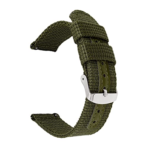 18mm 20mm 22mm 24mm Schnellverschluss-Uhrenarmband Nylon + Leder-Uhrenarmband Canvas-Armband, Grün, 18mm von Elegantyl