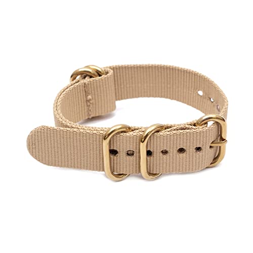 18mm 20mm 22mm 24mm Uhrenarmband mit goldener 5-Ring-Edelstahlschnalle für Nato-Nylonband, Khaki, 20mm von Elegantyl