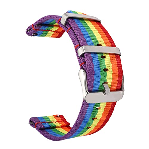 20mm Uhrenarmband Buntes Nylonband 22mm Uhrenarmband Uhrenzubehör Schnellverschluss-Segeltuch-Armbänder, Regenbogen, 20mm von Elegantyl