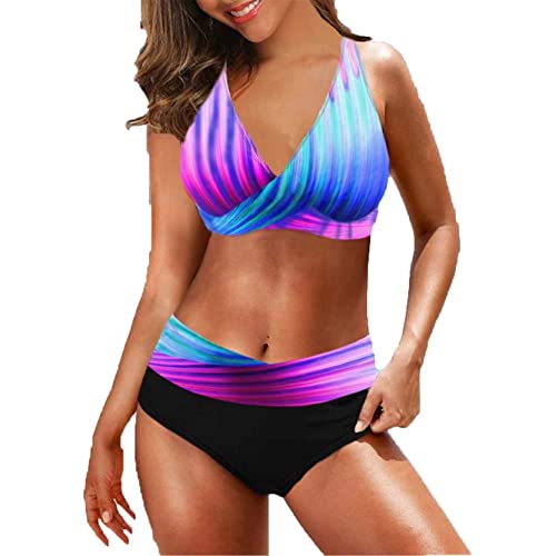 Damen Bikini Set Frau Mädchen Hübsche Mode, Damen Twist Front Ausschnitt Rückenhalter Bikini Oberteil und hoher Taillenboden Bikini Set Badeanzug 2 Stück Badebad Beach Badeanzug Frauen Zweiteilige Bik von Elegantyl