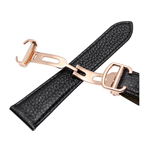 Elegantyl 17mm - 25mm Uhrenarmband aus Leder Rot/Schwarz mit Faltschließe für Herren- und Damenuhrenzubehör, 25mm von Elegantyl