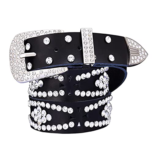 Elegantyl Frauen Strass Casual Gürtel Damen Taillengürtel weiblich für Jeans Gürtel Gürtelbreite 3,3cm, Schwarz, 120cm von Elegantyl