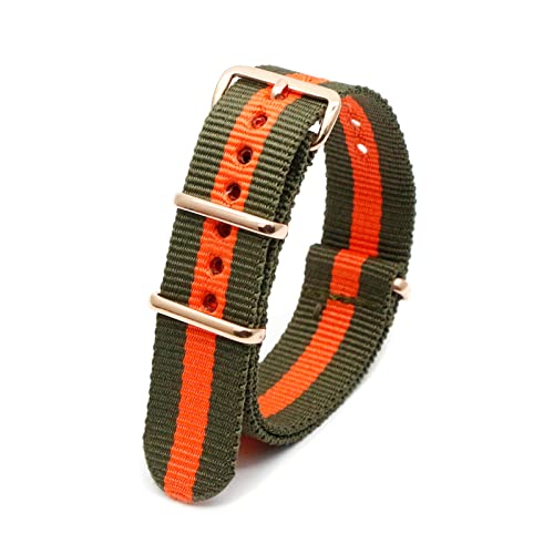 Nato-Uhrenarmband 18mm 20mm 22mm 24mm mehrfarbiges Nylonstreifen-Armband mit roségoldener Schnalle, 20mm von Elegantyl
