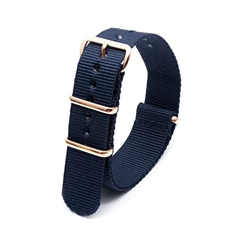 Nato-Uhrenarmband 18mm 20mm 22mm 24mm mehrfarbiges Nylonstreifen-Armband mit roségoldener Schnalle, Blau, 20mm von Elegantyl