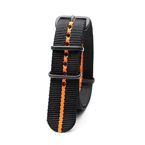 Nylon Nato Uhrenarmband Schwarz + Orange Gestreiftes Armband Verstellbares Nylon Uhrenarmband 18/20/22/24mm Uhrenzubehör, 20mm von Elegantyl