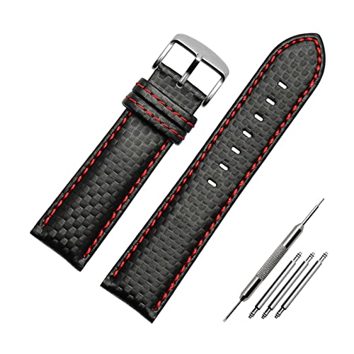 Uhrenarmband aus echtem Leder Kohlefaser-Korn-Armband 18mm - 24mm Uhrenarmband Herrenuhrenzubehör, 20mm von Elegantyl