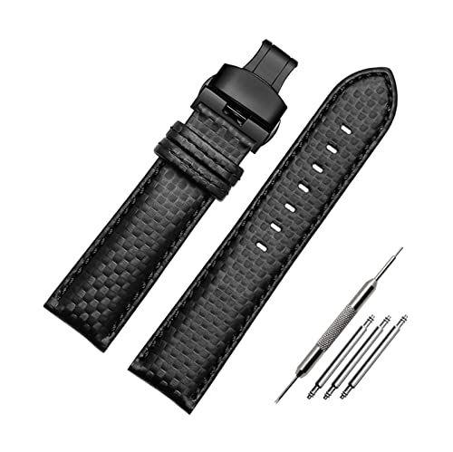 Uhrenarmband aus echtem Leder Kohlefaser-Korn-Armband 18mm - 24mm Uhrenarmband Herrenuhrenzubehör, 23mm von Elegantyl