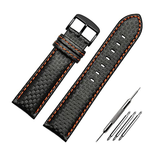 Uhrenarmband aus echtem Leder Kohlefaser-Korn-Armband 18mm - 24mm Uhrenarmband Herrenuhrenzubehör, 23mm von Elegantyl