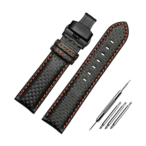 Uhrenarmband aus echtem Leder Kohlefaser-Korn-Armband 18mm - 24mm Uhrenarmband Herrenuhrenzubehör, 23mm von Elegantyl