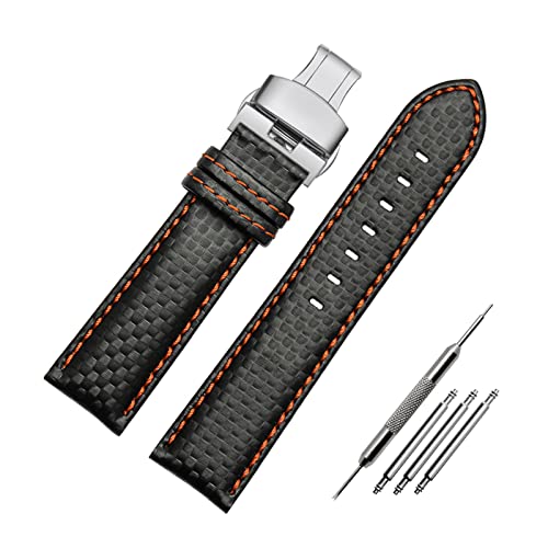 Uhrenarmband aus echtem Leder Kohlefaser-Korn-Armband 18mm - 24mm Uhrenarmband Herrenuhrenzubehör, 23mm von Elegantyl