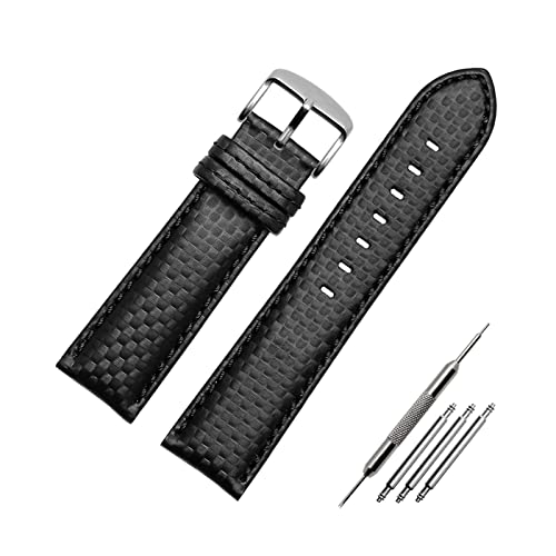 Uhrenarmband aus echtem Leder Kohlefaser-Korn-Armband 18mm - 24mm Uhrenarmband Herrenuhrenzubehör, 23mm von Elegantyl