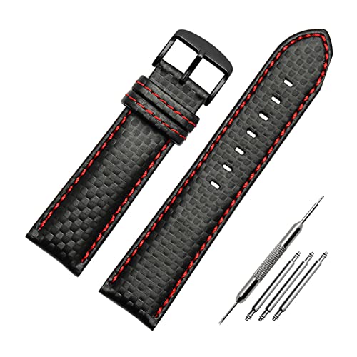 Uhrenarmband aus echtem Leder Kohlefaser-Korn-Armband 18mm - 24mm Uhrenarmband Herrenuhrenzubehör, 24mm von Elegantyl