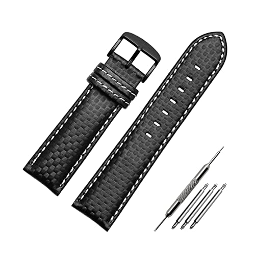 Uhrenarmband aus echtem Leder Kohlefaser-Korn-Armband 18mm - 24mm Uhrenarmband Herrenuhrenzubehör, 24mm von Elegantyl