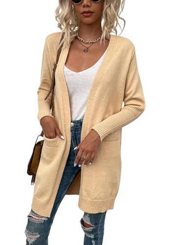 Eleganzeit Damen Lang Strickjacke Vorne Offen Strickmantal mit Taschen Langarm Übergangsjacke Casual Herbst Winterjacke Pullover Aprikose XXL Eleganzeit Damen Lang Strickjacke Vorne Offen Strickmantal mit Taschen Langarm Übergangsjacke Casual Herbst Winterjacke Pullover Aprikose XXL von Eleganzeit