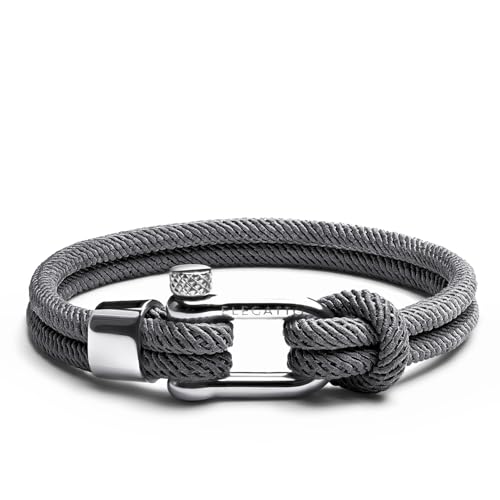 Elegatto Alchor Platin-Seilarmband für Herren | Premium-Nylon-Marine-Kordel mit silbernem poliertem Edelstahl-Bügelverschluss | wasserdicht und lichtbeständig | Designer-Armbänder für Herren, Large Elegatto Alchor Platin-Seilarmband für Herren | Premium-Nylon-Marine-Kordel mit silbernem poliertem Edelstahl-Bügelverschluss | wasserdicht und lichtbeständig | Designer-Armbänder für Herren, Large von Elegatto