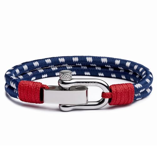 Elegatto Duetto Platin-Seil-Armband für Herren, doppelte nautische Nylonschnur mit silbernem, poliertem Edelstahl-Bügelverschluss, wasserdicht und lichtbeständig, Small, Nylon, Kein Edelstein Elegatto Duetto Platin-Seil-Armband für Herren, doppelte nautische Nylonschnur mit silbernem, poliertem Edelstahl-Bügelverschluss, wasserdicht und lichtbeständig, Small, Nylon, Kein Edelstein von Elegatto