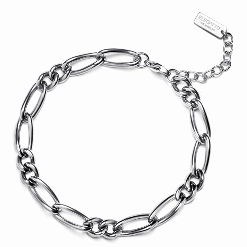 Elegatto Premium Inteletto Figaro-Kettenarmband für Herren, reines 316L-Edelstahlgewebe, Designer-Schmuckarmbänder für Herren, X-Small, Edelstahl, Kein Edelstein von Elegatto
