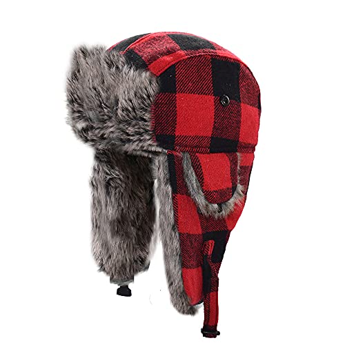 Elegtiskas Trappermütze Wintermützen Trooper Russische Warme Mütze mit Ohrenklappen Bombermütze für Damen und Herren, rot, M/L Elegtiskas Trappermütze Wintermützen Trooper Russische Warme Mütze mit Ohrenklappen Bombermütze für Damen und Herren, rot, M/L von Elegtiskas