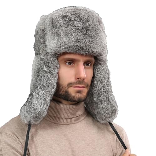 Elegtiskas Winter Trapper Hat with Flaps Faux Fur Winter Hunting Hat Russian Ushanka Hat for Men Women von Elegtiskas