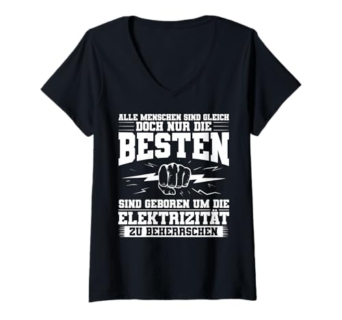Damen Elektriker Lustig Elektroinstallateur Spruch Elektromeister T-Shirt mit V-Ausschnitt Damen Elektriker Lustig Elektroinstallateur Spruch Elektromeister T-Shirt mit V-Ausschnitt von Elektroniker Elektrizität Elektriker Kleidung