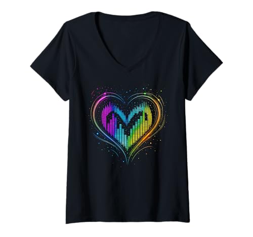 Damen Musik Equalizer Herz Techno Trance EDM Festival Club T-Shirt mit V-Ausschnitt Damen Musik Equalizer Herz Techno Trance EDM Festival Club T-Shirt mit V-Ausschnitt von Elektronische Musik Rave DJ Beats Nightlife