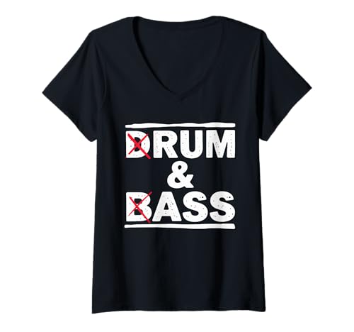 Damen Drum & BASS Red X Distressed Typografie Rave Musik Festival T-Shirt mit V-Ausschnitt Damen Drum & BASS Red X Distressed Typografie Rave Musik Festival T-Shirt mit V-Ausschnitt von Elektronischer DnB Rave DRUM & BASS Statement