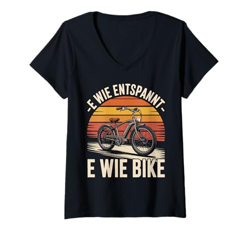 Damen E Wie Entspannt E Wie Bike Retro T-Shirt mit V-Ausschnitt Damen E Wie Entspannt E Wie Bike Retro T-Shirt mit V-Ausschnitt von Elektrorad Abenteuer Entspannen Freiheit