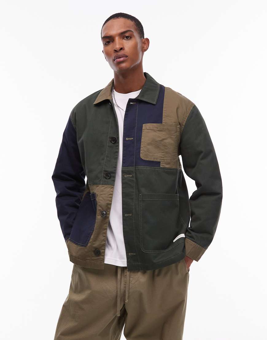 Element - Crossroads - Hemdjacke in Khakigrün mit Patchwork-Design von Element