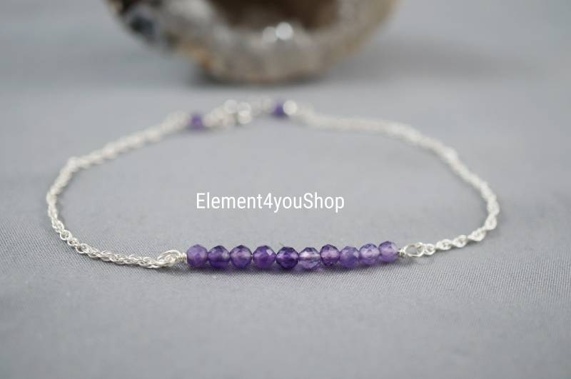 Amethyst Armband | Winzige Perlen Zierliche 925 Sterling Silber Schmuck Echtes Edelstein Geschenk Für Sie Element4Youshop von Element4YouShop