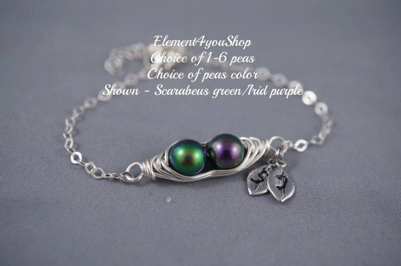 Erbsen Armband | 1-5 in Schote Mit Blatt Initialen Personalisiertes Geschenk Beste Freundin, Schwester, Mutter, Tochter Draht Gewickelt Schmuck von Element4YouShop
