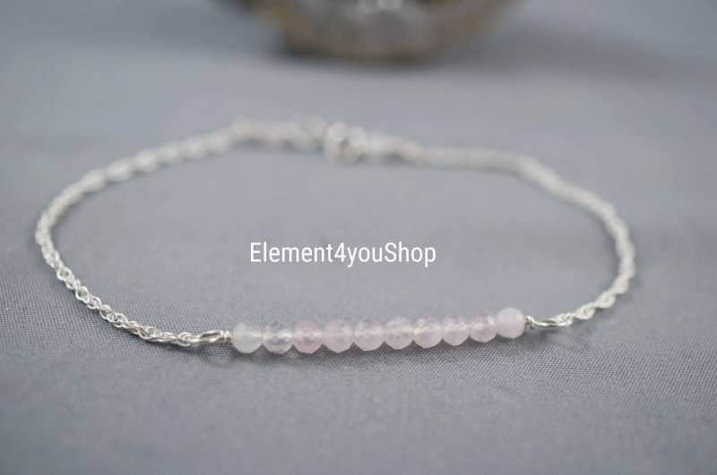 Rosenquarz Armband | Winzige Perlen Layer Zartes Sterling Silber Zarte Schmuck Echtes Edelstein-Geschenk von Element4YouShop