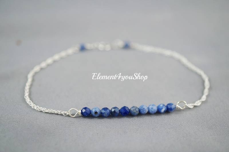 Sodalith Armband | Winzige Perlen Zierliche Sterling Silber Schmuck Zarte Naturstein Geschenk Für Sie von Element4YouShop