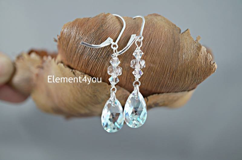 Braut Ohrringe | Swarovski Kristallschimmer Teardrop Sterling Silber Ohrhänger Hochzeitsschmuck Formelles Ereignis Schmuck von Element4you