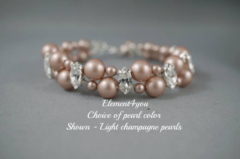 Hochzeitsschmuck | Braut Armband Brautjungfer Swarovski Perlen & Strass Kristalle Zweistrangiges Design Elfenbein-Champagne von Element4you